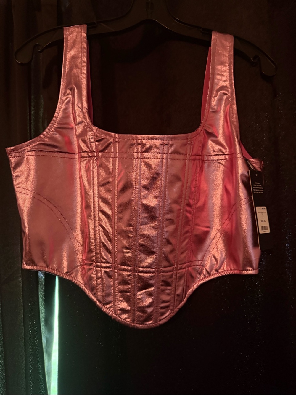 Fashion Nova Metallic Rose Pink Corset Tank